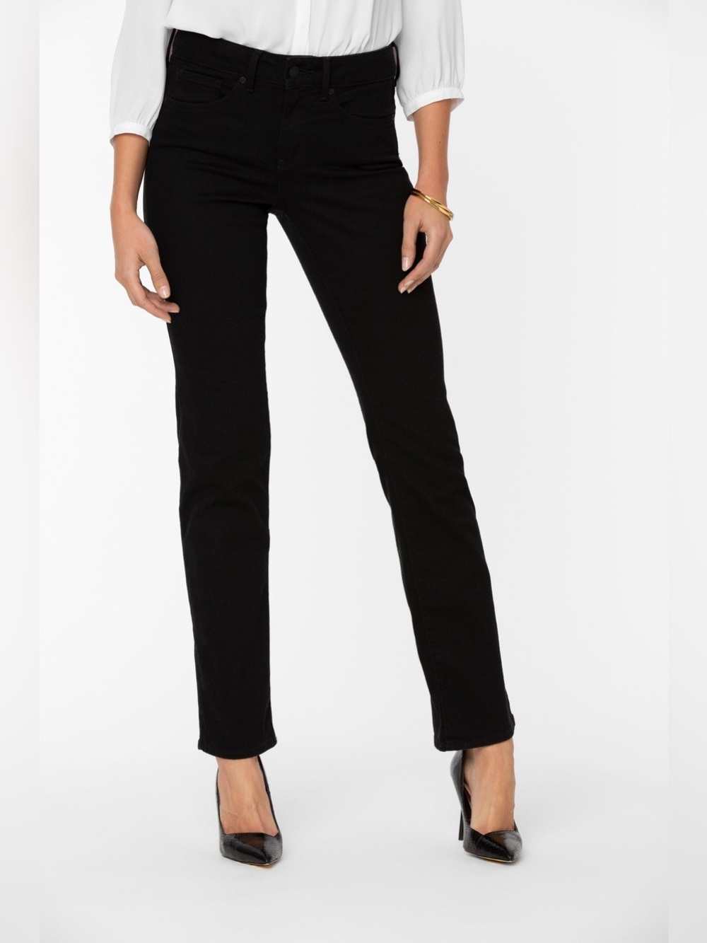 NYDJ Marilyn Straight Jeans Women’s 10 Black Lift Tuck Made in USA